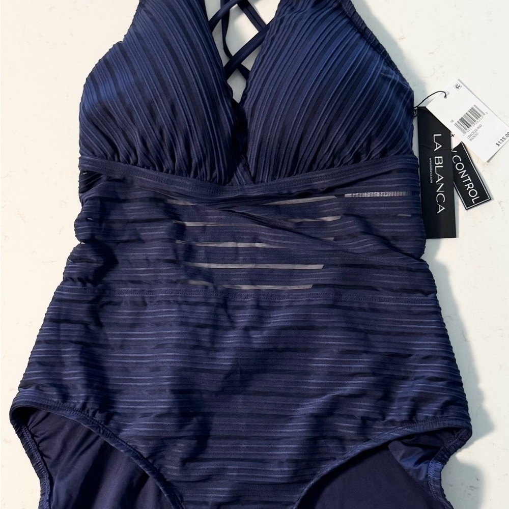 La Blanca Lingerie Tummy Control Muti Strap One Piece Swimsuit NWT 16 Dark Blue - Picture 3 of 8
